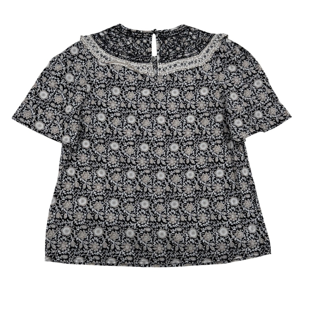Boden Smocked Neck Top Women 10 Black Enchanted Twig NWT Floral Cotton Blouse